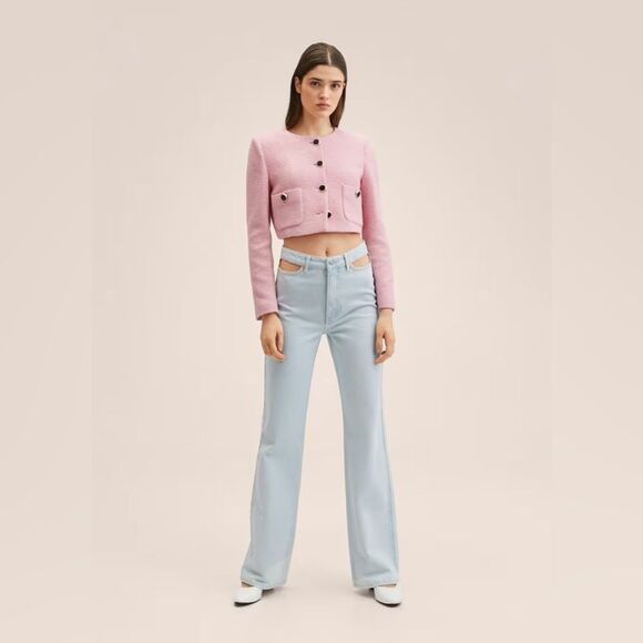 Mango Cut-Out High-waist Wide Leg Jeans Light Wash - Picture 3 of 13